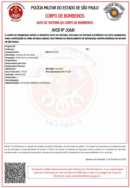 Modelo de Auto de Vistoria do Corpo de Bombeiros (AVCB)
